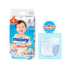Tã Dán Cao Cấp Moony Nhật Bản L54 (54 Miếng ) - Tặng 4 miếng trong gói