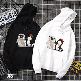 Áo đôi thu đông cún yêu, áo cặp hoodie nhóm gia đình from rộng