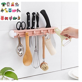 Mua Kệ dán tường treo đồ đa năng  chịu lực tốt - Kệ dán tường đựng dao kéo có 6 móc  điều chỉnh vị trí  độ cao thấp  giao màu ngẫu nhiên+ Tặng kèm hình dán ngẫu nhiên