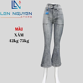 Quần jean nữ, loe, lưng cao, quần bò nữ dáng ôm, quần rin nữ có big size, cho 42kg đến 75kg, - Xám