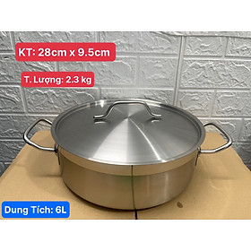 Nồi Inox 2 Quai Cao Cấp 3 Đáy _ Dung Tích: 6Lít _ [ Kích Thước: 28cm x 9.5cm ]