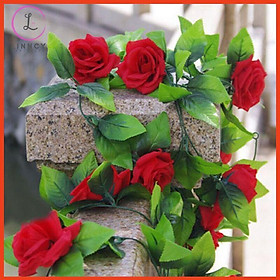 Hoa hồng dây leo nhâ tạo 2.4m gồm 9 bông hoa trang trí đám cưới, xích đu, ban công, sửa sổ, làm giỏ hoa treo tường