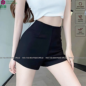 Quần short nữ Hiền Trần BOUTIQUE cạp cao đùi ngắn chất vải Umi Hàn cao cấp co giãn khóa kéo tôn dáng đồ mặc nhà