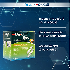 Hộp 25 Que Thử Đường Huyết On Call Extra Mỗi Que Trong Một Túi Nhôm Riêng