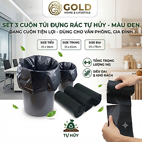 03 Cuộn Túi Đựng Rác Màu Đen Cho Gia Đình Bao Đựng Rác Văn Phòng Nặng 1kg
