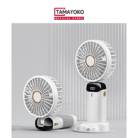 Quạt Để Bàn Tích Điện Mini Dung Lượng Pin 4000mAh 5 Tốc Độ Gió Tích Hợp Đèn Ngủ Và Màn Hình LED - Hàng Chính Hãng Tamayoko