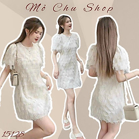 Đầm suông cổ tròn tay bồng lông vũ