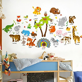 Decal dán tường từ vựng tiếng anh về động vật cho bé SK2996