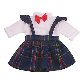 For 18in American Doll Plaid Skirt Shirt Suit Doll Costume Outfit Soft Blue