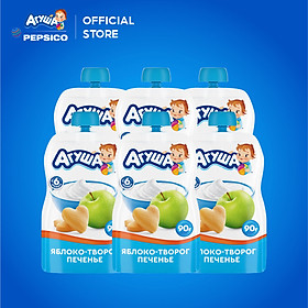 Combo 6 Gói Trái cây nghiền vị táo, phô mai tươi và bánh quy Agusha 90g/gói dành cho bé từ 6 tháng trở lên