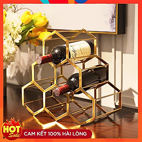 Mua Giá Để Vang 6 Chai Hình Tổ Ong Mạ PVD Cao Cấp Không GỈ