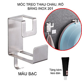 Móc treo chậu thau, rổ giá bằng inox, treo đồ gia dụng đa năng nhà bếp, nhà tắm, gắn tường bằng keo