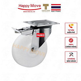 Mua Bánh xe nylon trắng (PA) càng Inox 304 xoay có khóa kép - 80-125mm - Happy Move Thái Lan