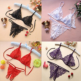 Set Bikini Áo Ngực 2 Dây Không Gọng Và Quần Lót Nữ Lọt Khe Thêu Ren Nhiều Màu Gợi Cảm SB02 Freesize Dưới 60kg