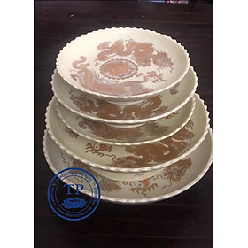 Mua Mâm Bồng  Đĩa Thờ Quả có Chân bằng sứ hình rồng phượng Màu Vàng Ngà KH18420
