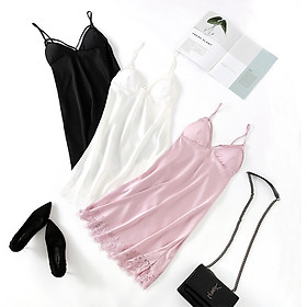 Q154 Váy ngủ lụa dây đan chéo ngực cao cấp - Váy ngủ 2 dây - Váy ngủ sexy - Đầm ngủ nữ quyến rũ - Đồ ngủ mực nhà