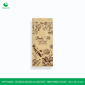 Mua MFT1N4NN - 24x10x4 cm - 200 Túi bánh mì Nâu  in sẵn họa tiết BEST STREET FOOD - Bao bánh mì Túi giấy thực phẩm an toàn