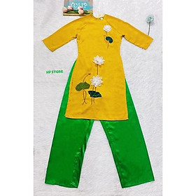 ️Áo Dài Nữ Hoa Sen Thêu Vàng Kèm Quần Thiết Kế Cao Cấp