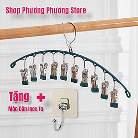 Móc phơi quần áo inox có khóa móc treo chắc chắn - 10 kẹp được phủ nhựa chống sầy xước khi phơi đồ ( tặng móc dán inox to ) Hàng Cao Cấp