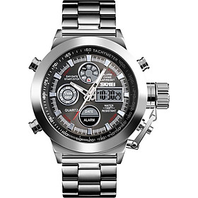 SKMEI 1515 Men Quartz Watch Professional 3ATM Water Resistant Double Display Double Movements GMT Time Multifunctional