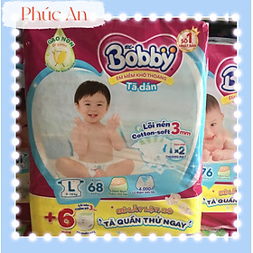 Tặng Thêm 6 Miếng - Tã Dán Trẻ Em Bobby Size L 68 MiếngÊm Mềm Khô Thoáng