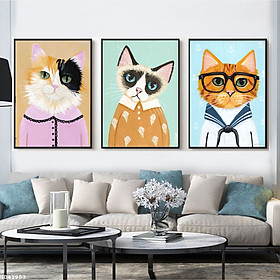 Mua Bộ 3 Tranh Những Chú Mèo Ngộ Nghĩnh - Tranh In Vải Canvas  Khung Composite Cao Cấp