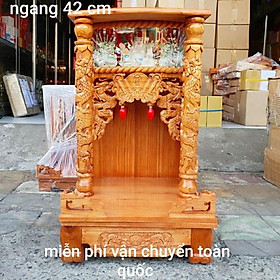 Mua Bàn thờ thần tài ông địa gỗ xoan ngang 42 cm màu đỏ rất đẹp