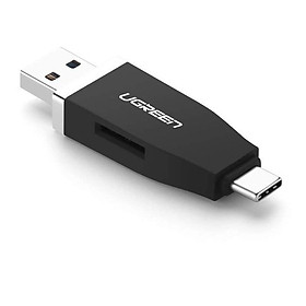 Mua Đầu đọc thẻ 2 đầu USB Type-C và USB 3.1 hổ trợ thẻ TF V1.0/V1.1/V2.0/SDHC/SDXC có chức năng OTG màu Đen Ugreen TC30359 Hàng chính hãng.