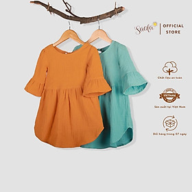 Đầm Bé Gái/ Váy Bé Gái Tay Loe Cổ Tròn Chất Liệu Muslin Thoáng Mát - TAYA DRESS - DRM008 & DRM009 - SAOLA CLOTHING