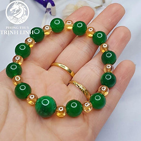 VÒNG TAY CHUỖI VÂN XANH LÁ MIX HẠT 6LI MÀU VÀNG CAM