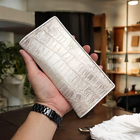 Ví gập 2 nữ đựng Tiền đựng Thẻ thoải mái. Da bụng cá sấu bạch tạng 1 tấm!