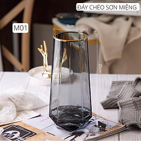 Mua Lọ hoa decor đáy đa giác miệng sơn mạ vàng cao cấp Qhouse   bình hoa thuỷ tinh trang trí phòng khách để bàn làm việc