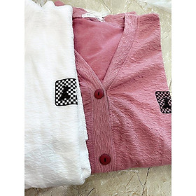 Áo Khoác Cardigan Nữ Logo Ngực Vải Gân Xốp Dáng Rộng Túi Trước