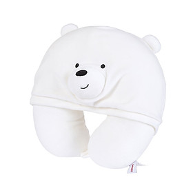 Mua Gối kê cổ chữ U liền nón hình gấu We Bare Bears (Ice Bear) Miniso ngồi văn phòng chống mỏi cổ gáy  giữ ấm đầu
