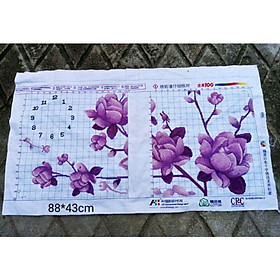 Tranh Thêu Chữ Thập Hoa Tím Ghép Đồng Hồ