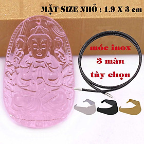 Hình ảnh Mặt Phật Thiên thủ thiên nhãn pha lê hồng 1.9cm x 3cm (size nhỏ) kèm vòng cổ dây cao su đen + móc inox vàng, Phật bản mệnh, mặt dây chuyền