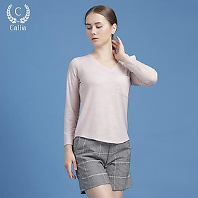 Áo thun nữ Callia cổ tròn tay dài Long tee ( Hồng/ xám sọc )