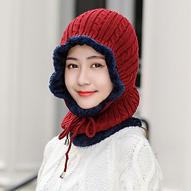 Mũ len lót lông trùm cổ siêu ấm mùa đông rét đậm thích hợp cả nam và nữ - Mu len lot long trum co