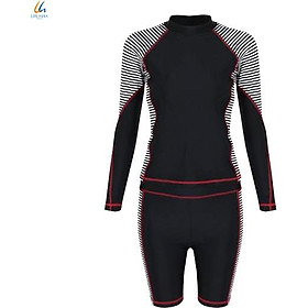 Đồ bơi liền mảnh Lan Hạnh nữ áo tay dài quần shorts Đen sọc 21087-DE101