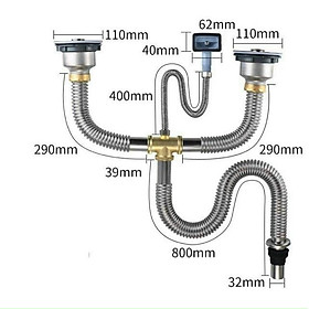 Bộ xả bồn rửa chén -chậu rửa chén đôi cao cấp ống inox và co đồng - không lo chuột cắn