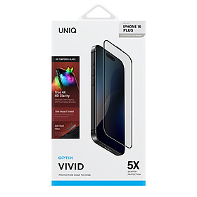 Kính Cường Lực UNIQ OPTIX VIVID Cho iPhone 16/ 16 Plus/ 16 Pro/ 16 Pro Max Hiển Thị Sắc Nét Màu Sắc Rực Rỡ Hàng Chính Hãng