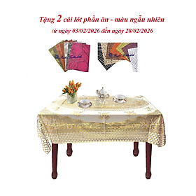 Khăn Trải Bàn WLG.751 (137x180 cm), hoa văn phủ nhũ vàng, nhựa PVC dẻo, không thấm nước, dễ vệ sinh