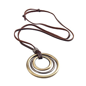 Triple Circles Rings Pendant Necklace with PU Leather Cord for Men Women