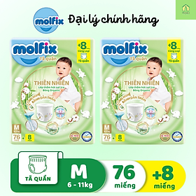 Combo 2 gói tã/bỉm quần Molfix thiên nhiên Super Jumbo size M76+8