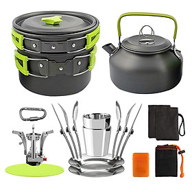 Outdoor Camping Cookware Mess Kit Pot Pan Kettle Cooking Set Tableware with Stove Spoon Fork Cutter for Camping Hiking Backpacking Picnic