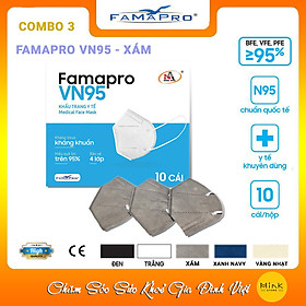 [COMBO 3 - FAMAPRO VN95] - Khẩu trang y tế kháng khuẩn 4 lớp Famapro VN95 đạt chuẩn N95 (10 cái/ hộp)