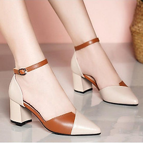 Giày cao gót nữ bít mũi 7p phối 2 màu nude và nâu thanh lịch sang trọng CG03DO