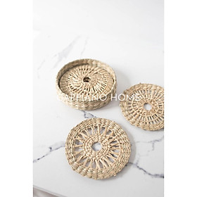 Bộ 4 chiếc lót cốc cói hoạ tiết, Lót đựng cốc tiện dụng cách nhiệt | Cappiano Home