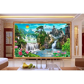 Mua Tranh dán tường 3D sơn thủy hữu tình - vải kim tuyến - Kích thước theo yêu cầu