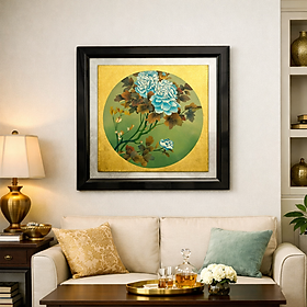  Tranh Sơn Mài - Hoa Mẫu Đơn Xanh - Size 57x57 cm - Sang Trọng & May Mắn 